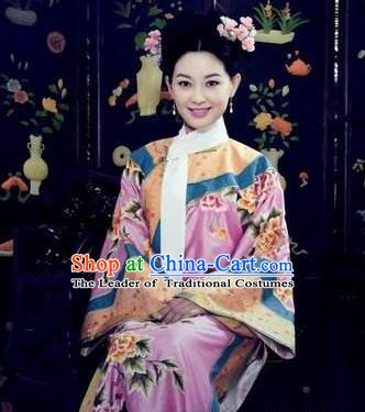 Chinese Ancient Shunzhi Imperial Concubine Historical Replica Costume China Qing Dynasty Manchu Palace Lady Embroidered Clothing