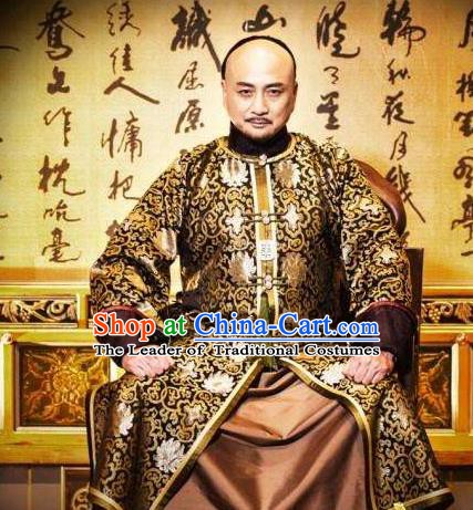 Chinese Ancient Yongzheng Emperor Historical Costume China Qing Dynasty Kaiser Embroidered Clothing