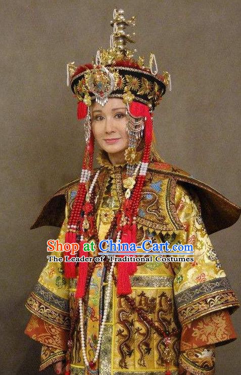 Chinese Ancient Empress Dowager Xiaozhuang Historical Replica Costume China Qing Dynasty Da YuEr Manchu Lady Clothing