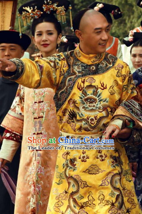 Chinese Traditional Kangxi Emperor Historical Costume China Qing Dynasty Majesty Dragon Robe Clothing