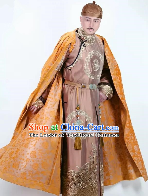Chinese Qing Dynasty Emperor Qianlong Historical Costume China Ancient Majesty Embroidered Clothing