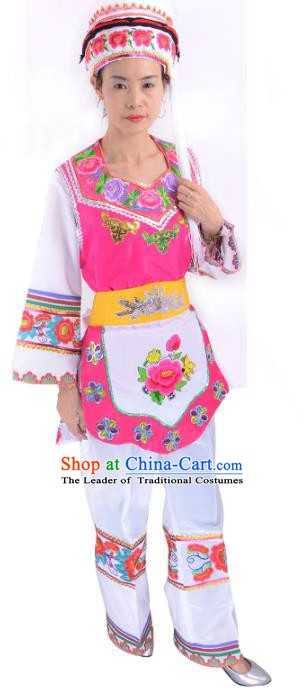 Traditional Chinese Bai Nationality Dance Costume, Female Folk Dance Ethnic Minority Embroidery Clothing for Women