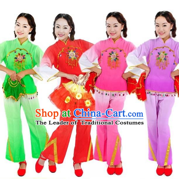 Traditional Chinese Yangge Fan Dance Costume, China Folk Dance Uniform Yangko Clothing for Women