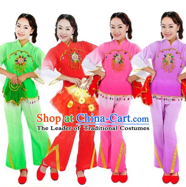 Traditional Chinese Yangge Fan Dance Costume, China Folk Dance Uniform Yangko Clothing for Women