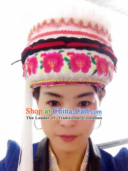 Traditional Chinese Bai Nationality Hair Accessories Embroidered Hats Ethnic Minority Headwear for Women