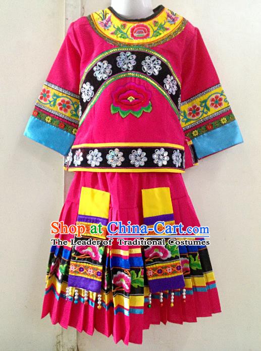 Traditional Chinese Yi Nationality Dance Costume Folk Dance Ethnic Dress for Kids