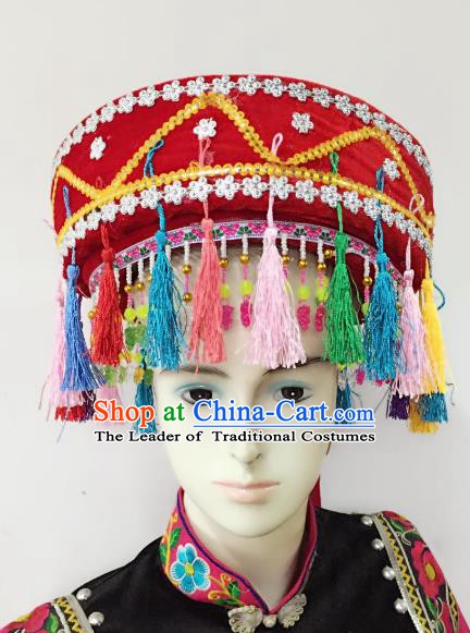 Traditional Chinese Yi Nationality Minority Red Hats Hair Accessories Ethnic Headwear for Women