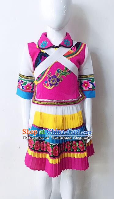 Traditional Chinese Naxi Nationality Minority Embroidered Costume Female Folk Dance Clothing for Women