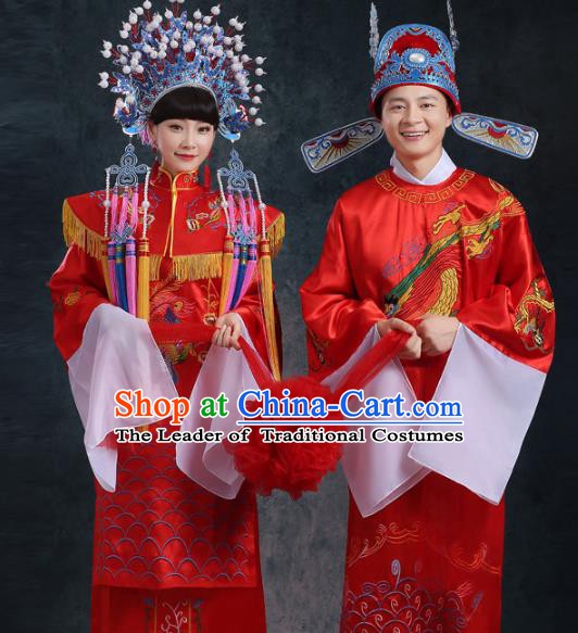 Traditional Chinese Beijing Opera Embroidered Costume Ancient Peking Opera Wedding Clothing and Headpiece Complete Set