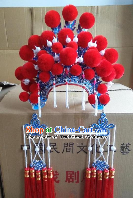 Traditional Chinese Beijing Opera Bride Red Phoenix Coronet Peking Opera Actress Headwear