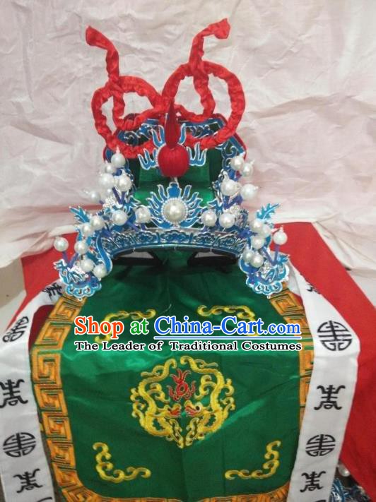 Traditional Chinese Beijing Opera General Green Hats Peking Opera Military Officer Headwear