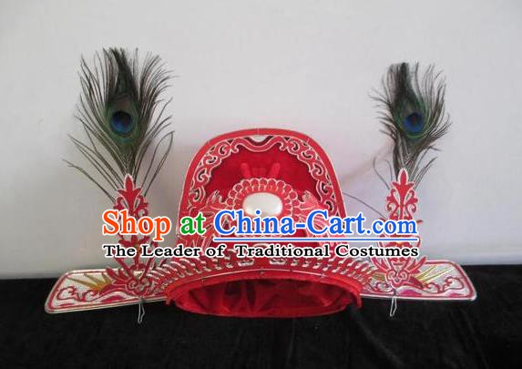 Traditional Chinese Beijing Opera Scholar Red Hats Peking Opera Niche Bridegroom Headwear