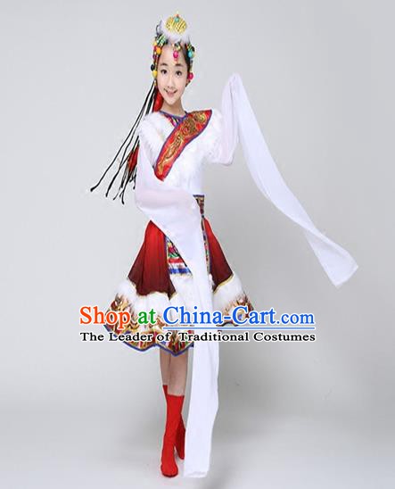 Traditional Chinese Zang Nationality Dance Costume, Folk Dance Ethnic Clothing, Chinese Tibetan Minority Nationality Dress for Women