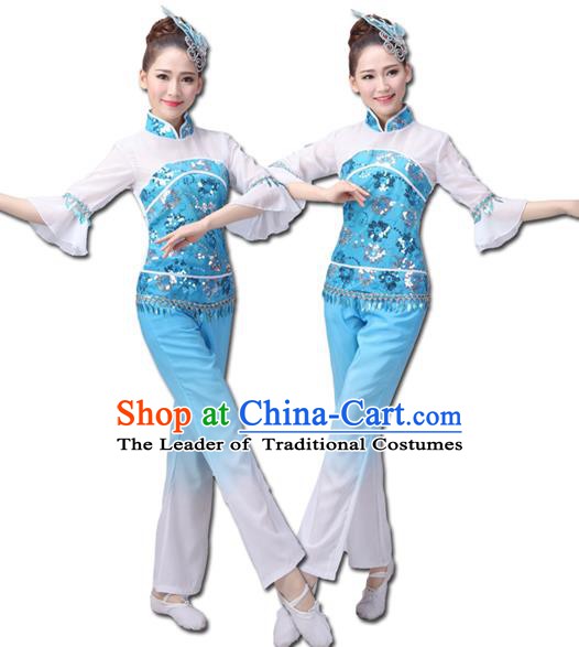 Traditional Chinese Yangge Fan Dance Costume, Folk Dance Yangko Costume Drum Dance Clothing for Women