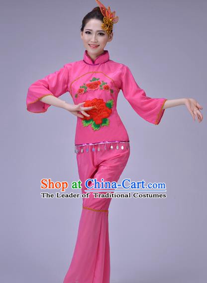 Traditional Chinese Folk Dance Costume, Chinese Yangko Drum Dance Pink Clothing for Women