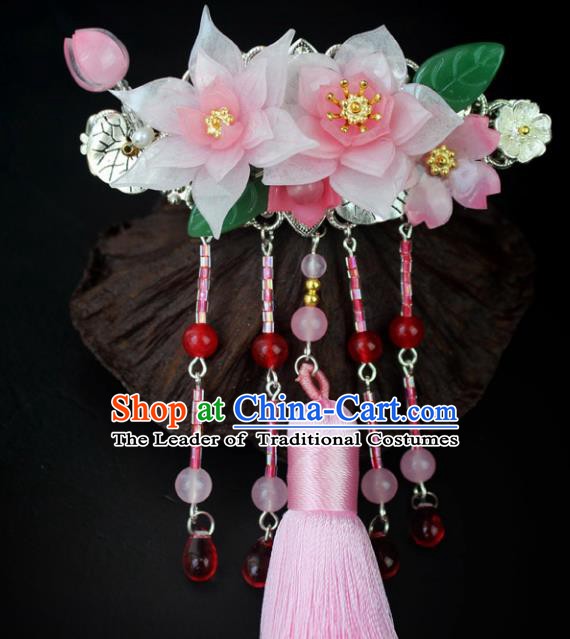 Chinese Ancient Handmade Hair Accessories Classical Hairpins Pink Tassel Hair Claw for Women