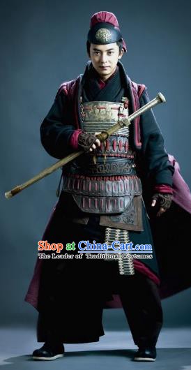 Traditional Ancient Chinese Han Dynasty General Feng Yi Helmet and Armour Replica Costume for Men