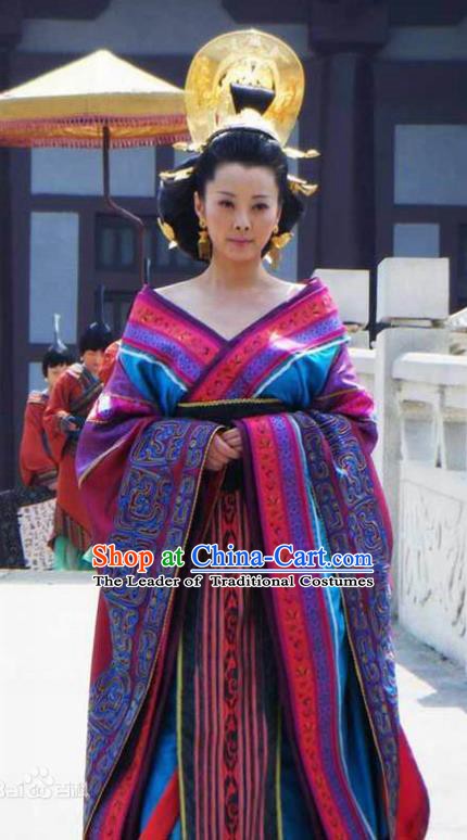 Ancient Chinese Han Dynasty Empress Dowager Wang Zhengjun Hanfu Dress Replica Costume for Women