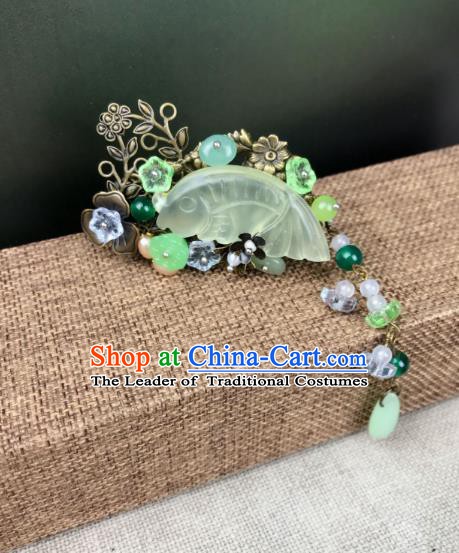 Chinese Ancient Handmade Hair Accessories Classical Hairpins Jade Fish Hair Claw for Women