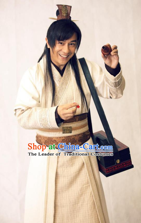 Traditional Chinese Wei and Jin Dynasties Physician Acupuncturist Huangpu Mi Replica Costume for Men