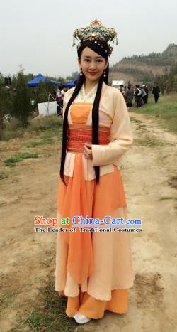 Chinese Ancient Wei and Jin Dynasties Court Maid Embroidered Hanfu Dress Replica Costume for Women