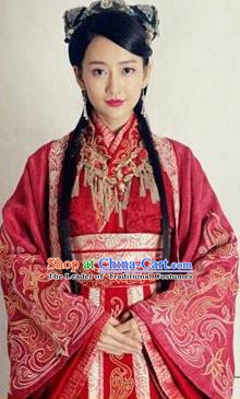 Chinese Ancient Wei and Jin Dynasties Palace Lady Embroidered Wedding Hanfu Dress Replica Costume for Women