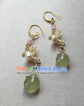 Chinese Ancient Handmade Accessories Hanfu Earrings Green Crystal Tassel Eardrop for Women