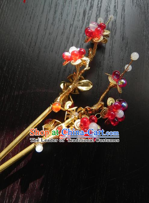 Chinese Handmade Ancient Hair Accessories Red Clubs Hair Clip Classical Hanfu Hairpins for Women