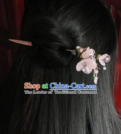 Chinese Handmade Ancient Hanfu Pink Peach Blossom Hairpins Hair Accessories Classical Hair Clip for Women