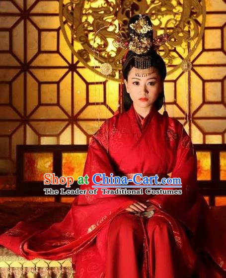 Chinese Ancient Northern and Southern Dynasties Qi Kingdom Empress Xiao Wedding Replica Costume for Women