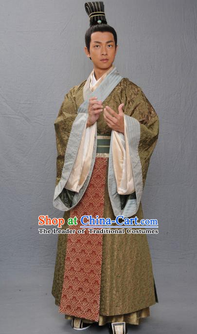 Ancient Chinese Warring States Period Qi Kingdom Official Historian Replica Costume for Men