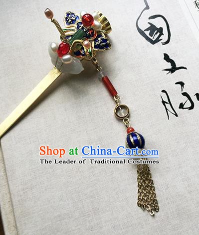 Chinese Ancient Hanfu Handmade Cloisonn Hairpins Hair Accessories Tassel Hair Clip for Women