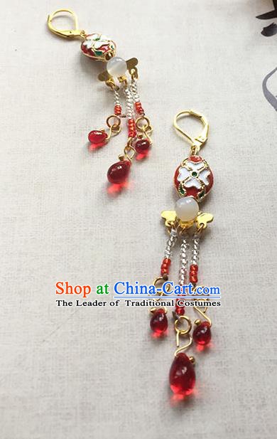 Chinese Handmade Ancient Red Crystal Eardrop Accessories Hanfu Earrings for Women