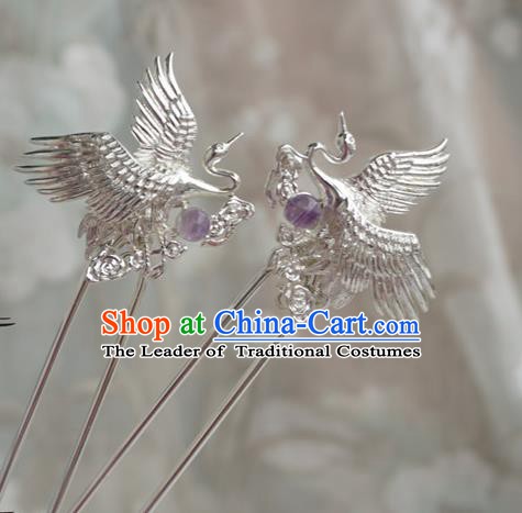 Chinese Ancient Hanfu Handmade Crane Hairpins Hair Accessories Hair Clip for Women