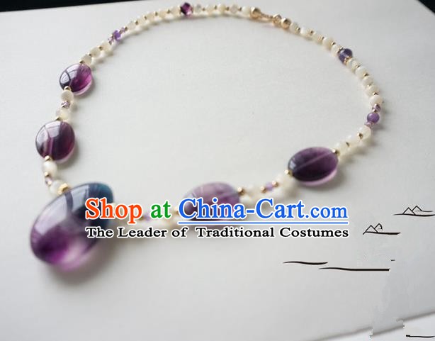 Chinese Handmade Ancient Jewelry Accessories Purple Crystal Necklace Hanfu Necklet for Women
