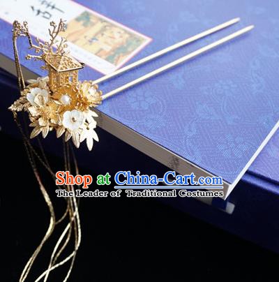 Chinese Ancient Hanfu Handmade Golden Tassel Step Shake Hairpins Hair Accessories for Women