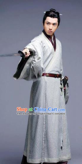 Ancient Chinese Eastern Han Dynasty Nobility Childe Swordsman Shen Rong Historical Costume for Men