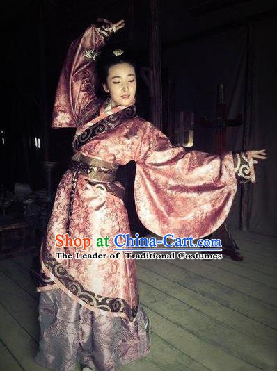Chinese Ancient Han Dynasty Imperial Concubine Ji Hanfu Dress Embroidered Replica Costume for Women