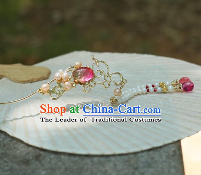 Chinese Ancient Hanfu Handmade Hairpins Pearls Tassel Hair Clip Hair Accessories for Women