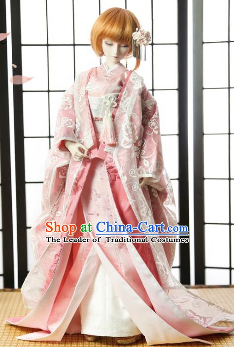 Traditional Asian Japan Costume Japanese Courtesan Iromuji Kimono Pink Vibration Sleeve Kimono for Women
