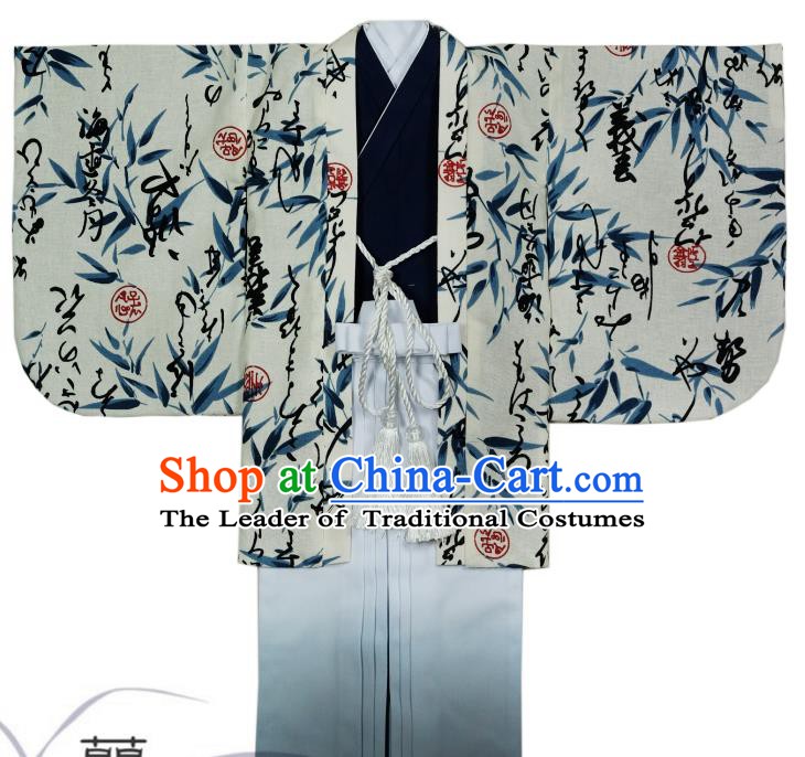 Traditional Asian Japan Costume Japanese Prince Kimono Haori Hakama Clothing for Men