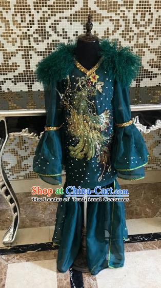 Top Grade Children Stage Performance Costume Catwalks Green Dress for Kids