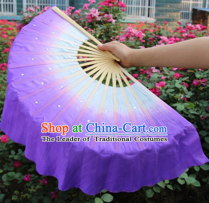 Top Grade Chinese Folk Dance Folding Fans Dance Fans Yangko Purple Silk Fans for Women