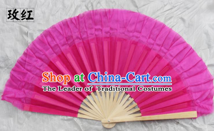 Top Grade Chinese Folk Dance Folding Fans Yangko Dance Rosy Silk Fan for Women