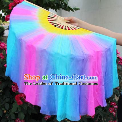 Chinese Handmade Folk Dance Colorful Silk Folding Fans Yangko Dance Classical Dance Fans for Women