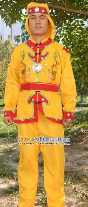 Traditional Chinese Yangge Fan Dance Costume Folk Dance Drum Dance Yangko Yellow Clothing for Men