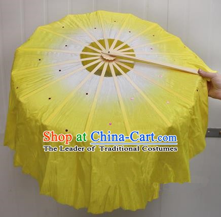 Chinese Handmade Folk Dance Yellow Lotus Leaf Folding Fans Yangko Dance Classical Dance Fans for Women