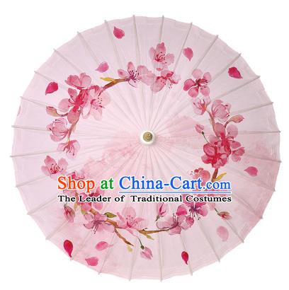 Chinese Handmade Paper Umbrella Folk Dance Printing Peach Blossom Pink Oil-paper Umbrella Yangko Umbrella