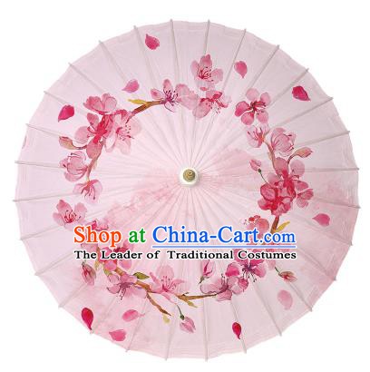 Chinese Handmade Paper Umbrella Folk Dance Printing Peach Blossom Pink Oil-paper Umbrella Yangko Umbrella