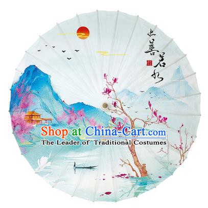 Chinese Handmade Paper Umbrella Folk Dance Printing Mangnolia Oil-paper Umbrella Yangko Umbrella